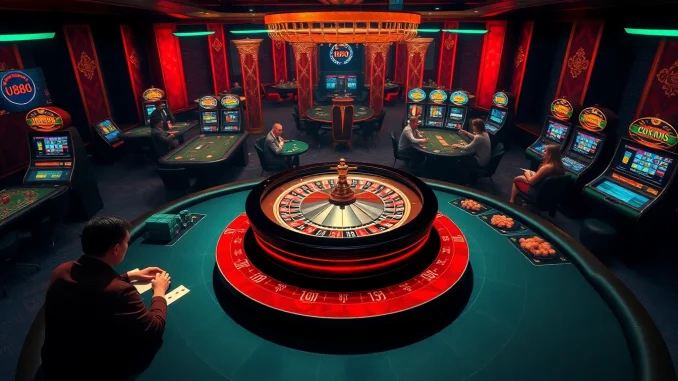 Experience the thrill of Trang chủ U888 with an exciting online casino atmosphere featuring roulette tables and slot machines.