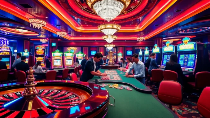 Gambling excitement at a stunning casino featuring 88xx-themed roulette and poker games.