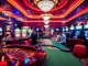 Gambling excitement at a stunning casino featuring 88xx-themed roulette and poker games.
