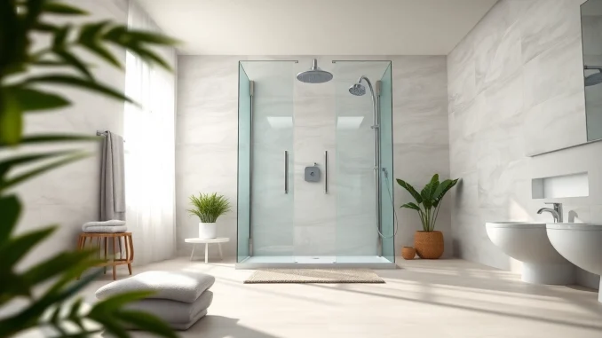 Erleben Sie die elegante sonni Duschkabine 90x90 in einem stilvollen Badezimmer mit frischen Pflanzen und natürlichem Licht.