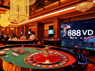Place your bets at the exclusive 888VND VIP casino, featuring a vibrant roulette table and engaging players.