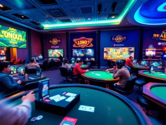 Engaging online gaming scene featuring card games on topgamebaidoithuong.mx platform with vibrant atmosphere.