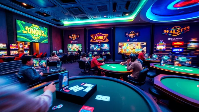 Engaging online gaming scene featuring card games on topgamebaidoithuong.mx platform with vibrant atmosphere.