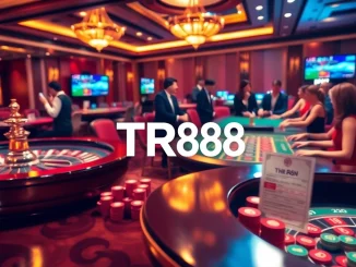 Experience the thrill of TR88 gaming with vibrant casino scenes featuring table games and excited players.