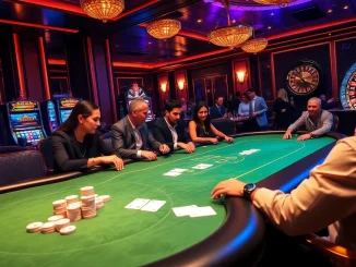 B8 poker table scene with players enjoying high-stakes strategy and luxurious casino ambiance.