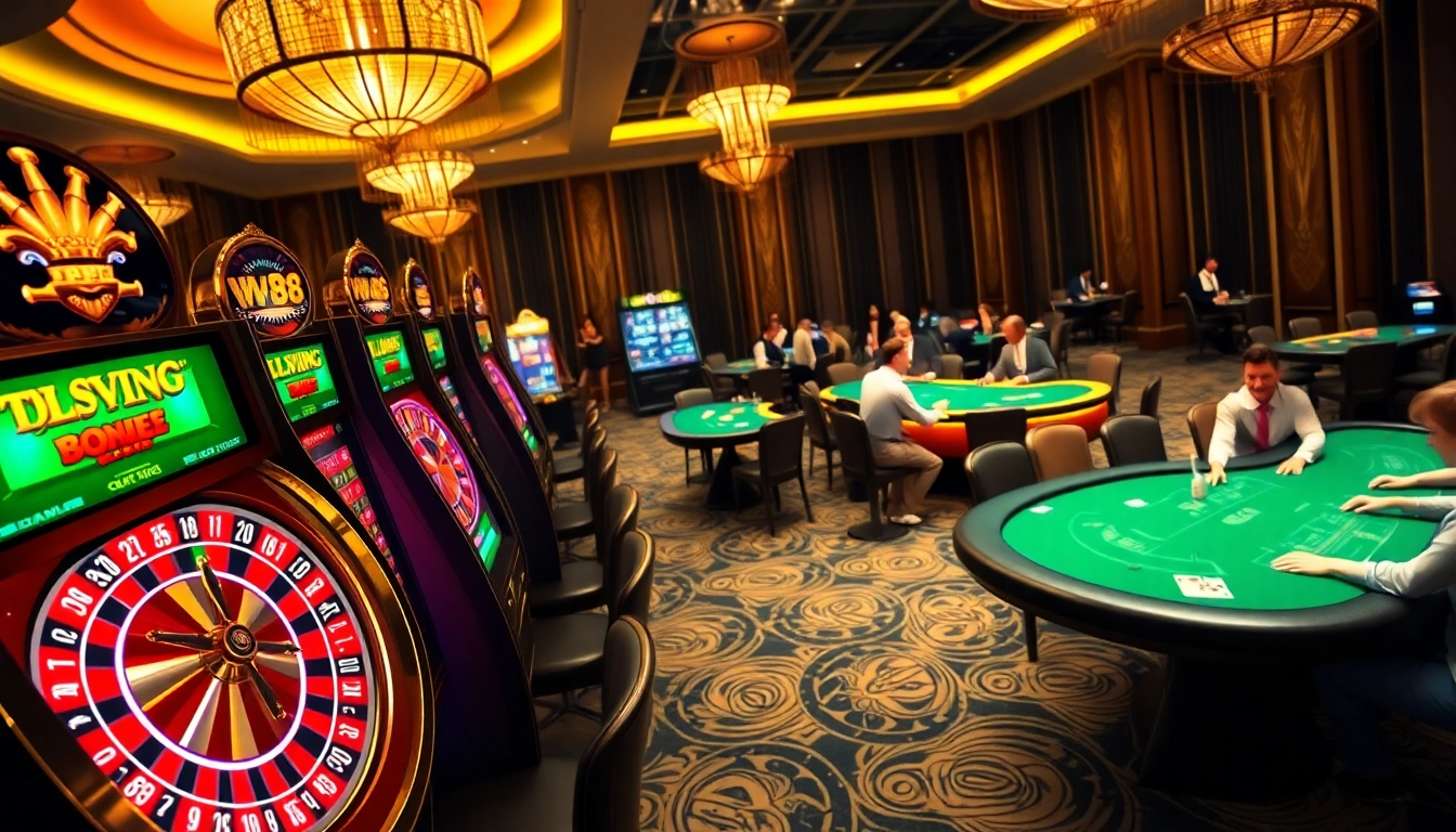 Exciting WW88 casino scene featuring vibrant slot machines and live dealer tables.