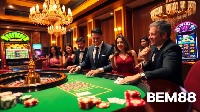 BEM88 players enjoying an exciting roulette game in a luxurious casino environment.