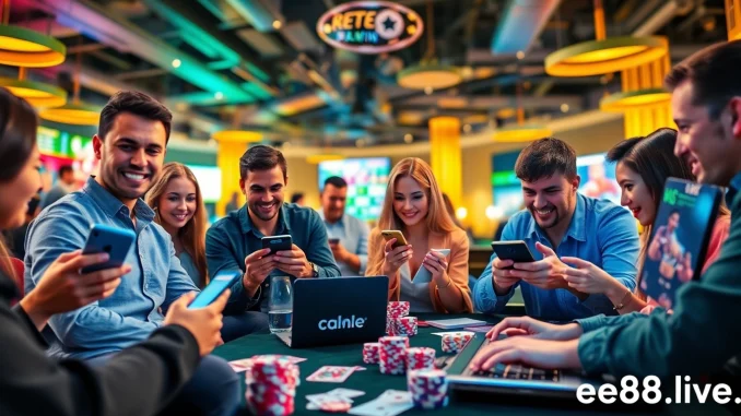 Dynamic online gaming experience at ev88win.live with diverse users enjoying casino games and sports betting.