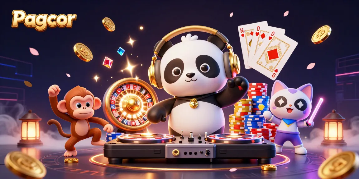 Experience the excitement with Pagcor’s animated characters celebrating casino games surrounded by dynamic elements.