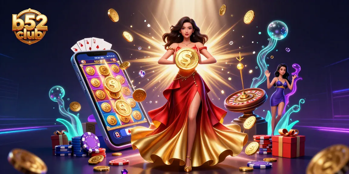 Experience thrilling games at b52 club with golden coins and vibrant slot reels.