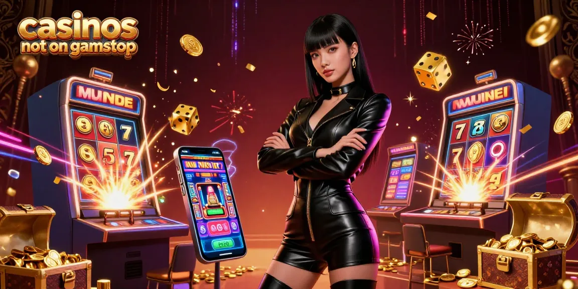 Win big at casinos not on gamstop with this vibrant 3D casino illustration featuring a dynamic scene of gaming elements.