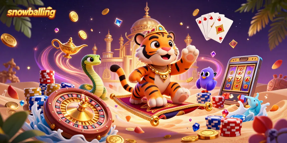 Experience snowballing excitement with vibrant casino action and characters in a dynamic scene.