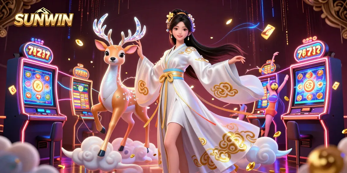 Experience the excitement of SUNWIN with vibrant casino elements and enchanting characters.