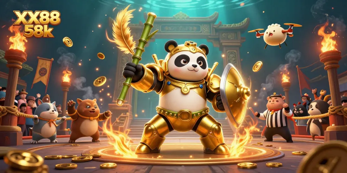 Engage in dynamic gameplay with XX88 58k, featuring a vibrant gambling arena and 3D characters.