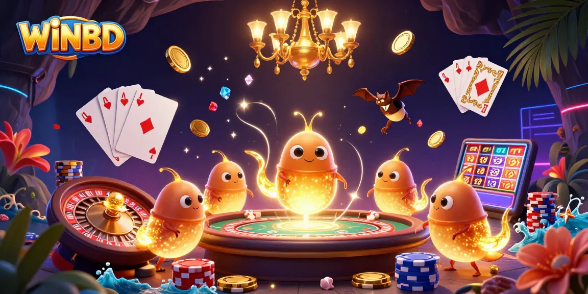 WINBD creates a vibrant casino atmosphere with glowing characters, captivating games, and dynamic elements.